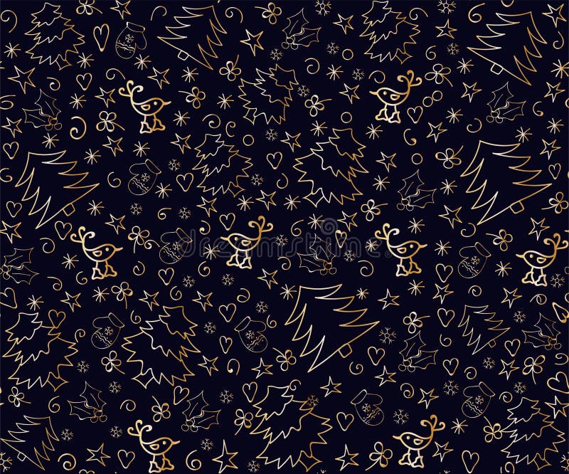 Modèle de hristmas de ¡ de Ð en or et bleu-foncé sans couture Tiré par la main illustration libre de droits Modèle de hristmas de ¡ de Ð en or et bleu-foncé sans couture Tiré par la main illustration libre de droits