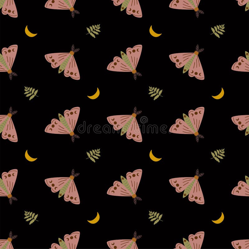 Modèle de moth lune transparent. papier papillon de nuit mignon. arrière-plan romantique de sorcellerie. design botanique foncé. v illustration stock