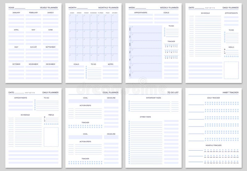 Modèle de pages de planificateur minimaliste Page de l'organisateur, journal et livre de contrôle quotidien Planificateurs de vie illustration libre de droits Modèle de pages de planificateur minimaliste Page de l'organisateur, journal et livre de contrôle quotidien Planificateurs de vie illustration libre de droits