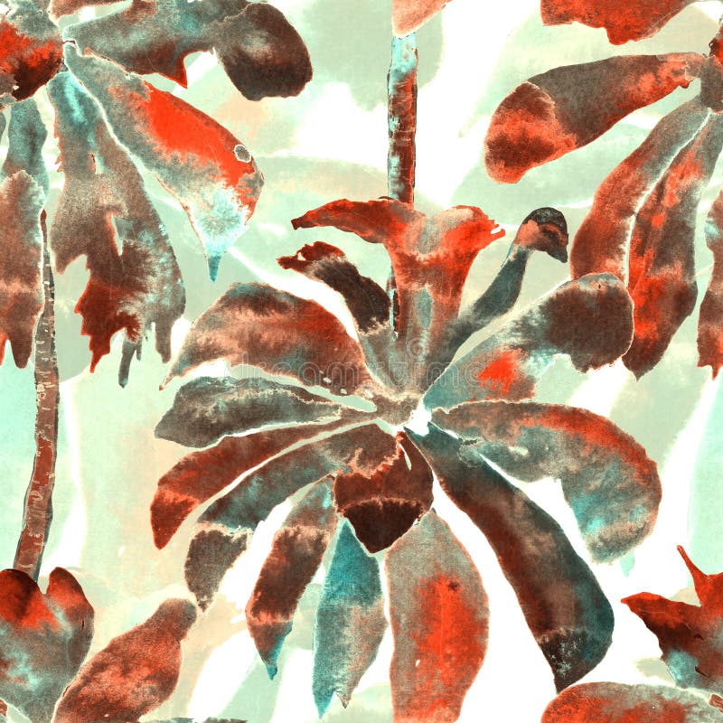 Palm Pattern. Exotic Watercolor Seamless Pattern. Hawaiian Tropical Print. Swimwear Design With Palm Trees. Exotic Leaves Rapport. Watercolor Botanical Seamless Background. Banana and Coconut Trees. Palm Pattern. Exotic Watercolor Seamless Pattern. Hawaiian Tropical Print. Swimwear Design With Palm Trees. Exotic Leaves Rapport. Watercolor Botanical Seamless Background. Banana and Coconut Trees.