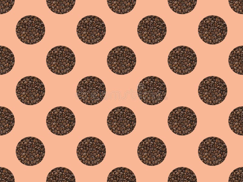Polka dot seamless pattern from coffee beans on a pink background. Polka dot seamless pattern from coffee beans on a pink background