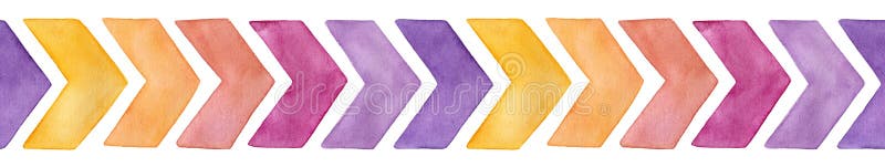 Mod? le de r? p? tition sans couture de fronti? re avec les fl? ches mignonnes de chevron d'aquarelle de diff? rentes couleurs jaunes illustration de vecteur