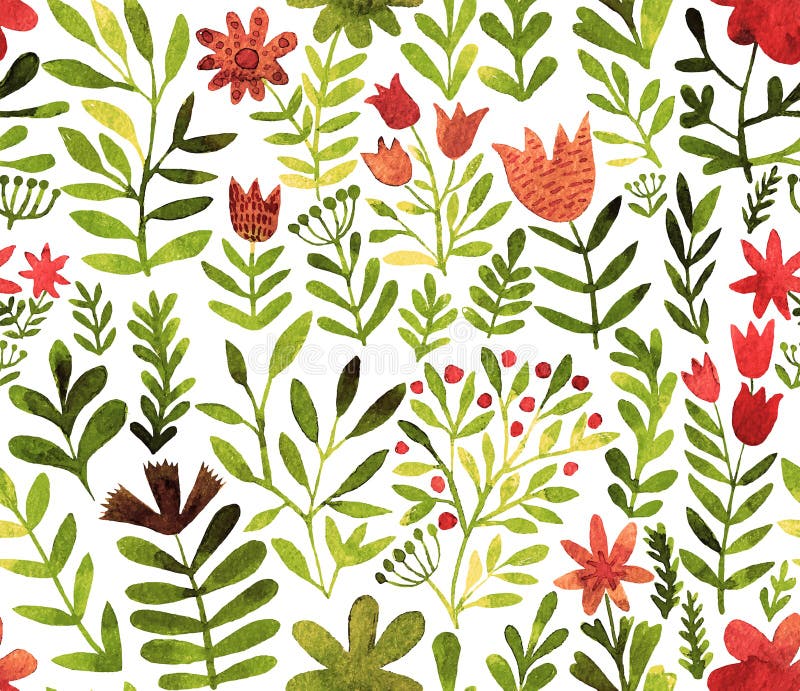 Modèle de vecteur avec des fleurs et des plantes Décor floral Fond sans couture floral original Aquarelle lumineuse de couleurs illustration libre de droits Modèle de vecteur avec des fleurs et des plantes Décor floral Fond sans couture floral original Aquarelle lumineuse de couleurs illustration libre de droits