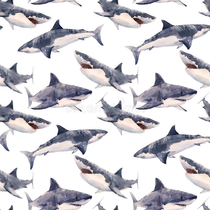 Beautiful vector seamless pattern with hand drawn watercolor sharks. Beautiful vector seamless pattern with hand drawn watercolor sharks