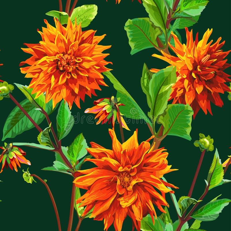 Modèle des fleurs de Georgina avec les feuilles 3 illustration stock Modèle des fleurs de Georgina avec les feuilles 3 illustration stock
