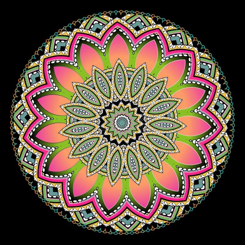 Modèle floral coloré rond de mandala Conception ethnique ornementale de vecteur de style Fleur lumineuse abstraite D?coratif mode illustration libre de droits Modèle floral coloré rond de mandala Conception ethnique ornementale de vecteur de style Fleur lumineuse abstraite D?coratif mode illustration libre de droits