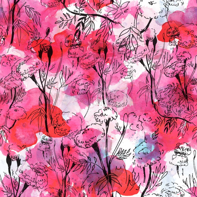 Modèle floral de découpe sur le fond abstrait d'aquarelle illustration stock Modèle floral de découpe sur le fond abstrait d'aquarelle illustration stock