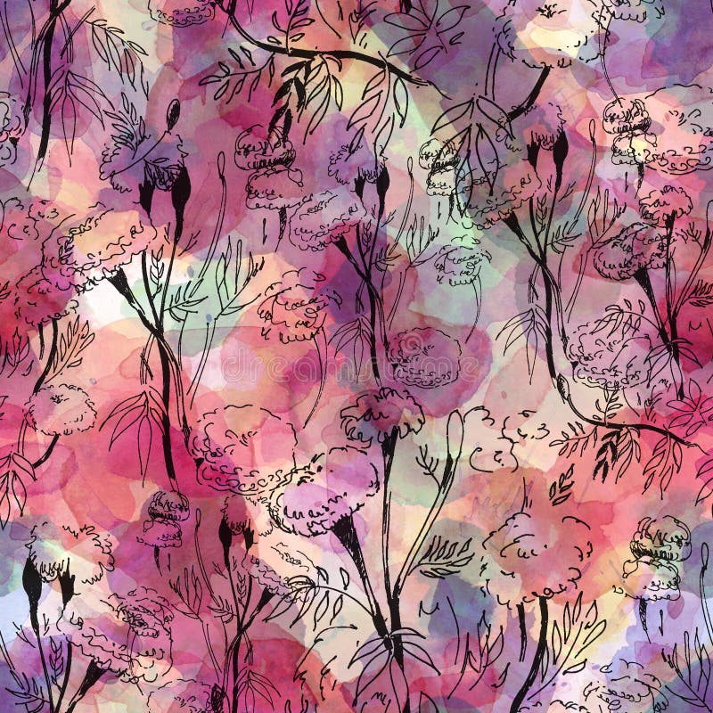 Modèle floral de découpe sur le fond abstrait d'aquarelle illustration libre de droits Modèle floral de découpe sur le fond abstrait d'aquarelle illustration libre de droits