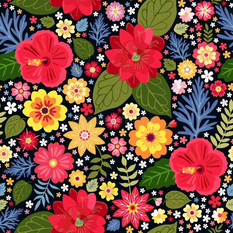 Modèle floral écervelé vibrant avec les fleurs exotiques dans le vecteur Fond coloré sans joint Illustration de vecteur illustration de vecteur