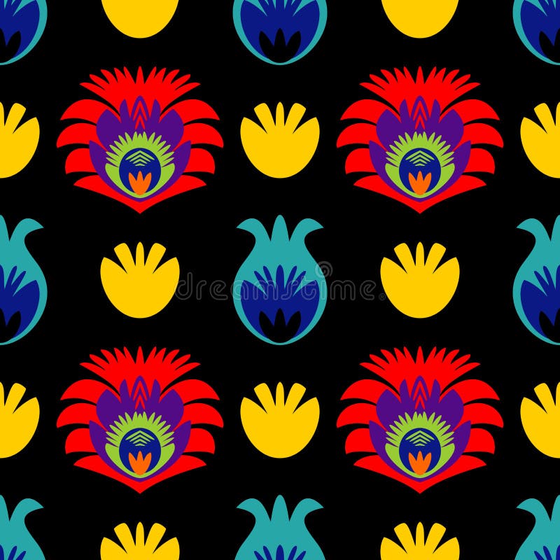 Modèle folklorique polonais de vecteur de tuile avec le fond floral sans couture traditionnel illustration stock Modèle folklorique polonais de vecteur de tuile avec le fond floral sans couture traditionnel illustration stock