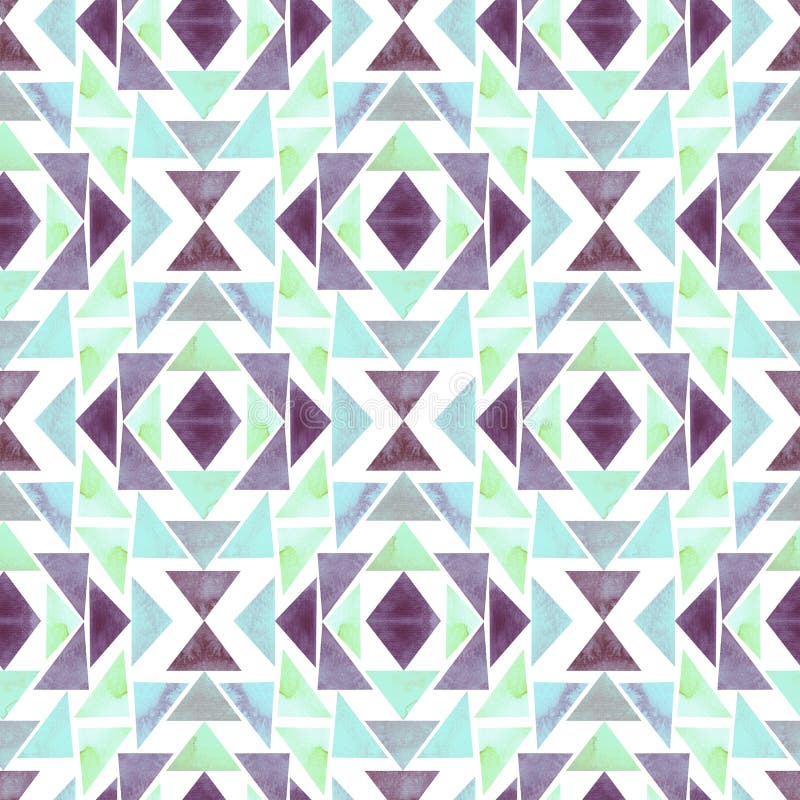 Modèle géométrique sans couture de triangles en bon état et pourpres d'aquarelle illustration stock Modèle géométrique sans couture de triangles en bon état et pourpres d'aquarelle illustration stock