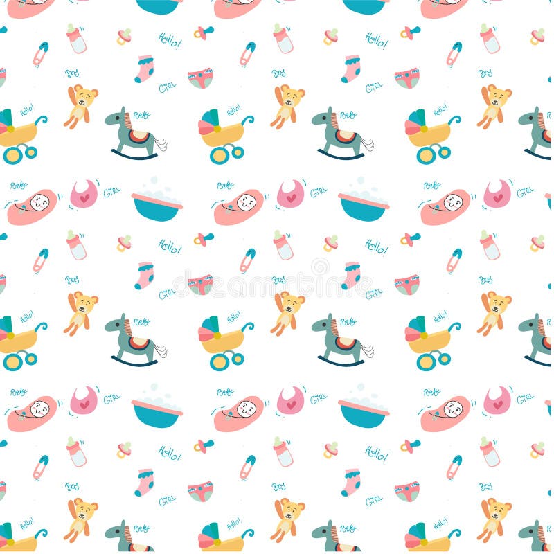 Cute doodle baby toy stuff pattern seamless background. Cute doodle baby toy stuff pattern seamless background