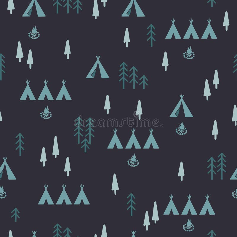 Modèle mignon sans couture graphique vectoriel de colonie de vacances de nuit illustration de vecteur