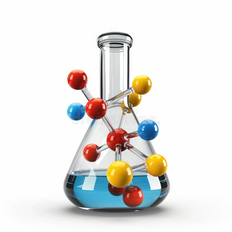 Modèle moléculaire coloré dans Erlenmeyer Flask Science Expérience illustration de vecteur