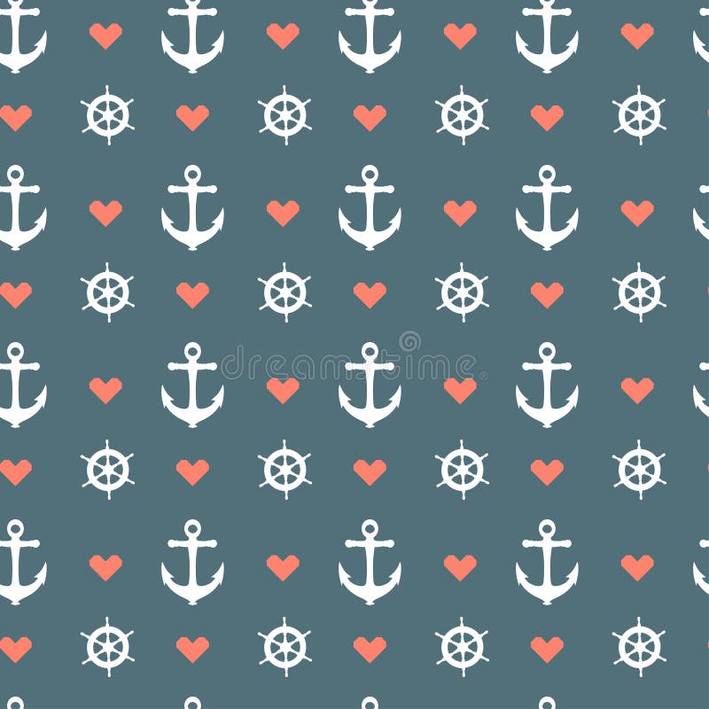 Seamless nautical pattern with white anchors and ship wheels. Seamless nautical pattern with white anchors and ship wheels