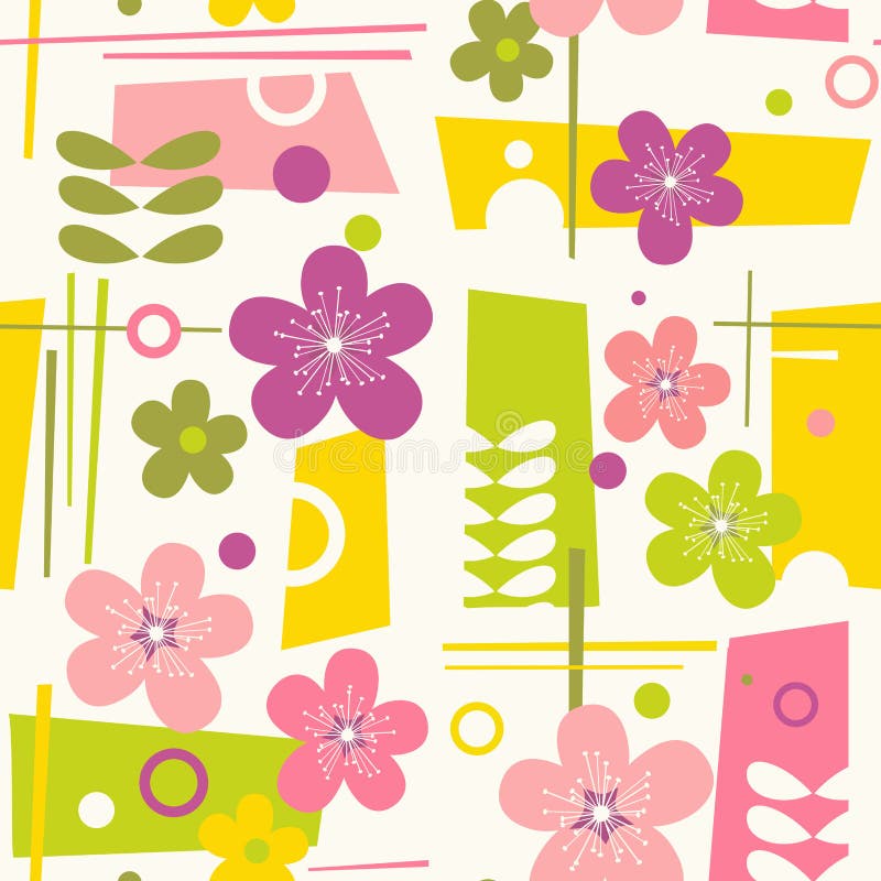Modèle printemps moderne sans pareille du milieu du siècle avec des fleurs illustration stock Modèle printemps moderne sans pareille du milieu du siècle avec des fleurs illustration stock