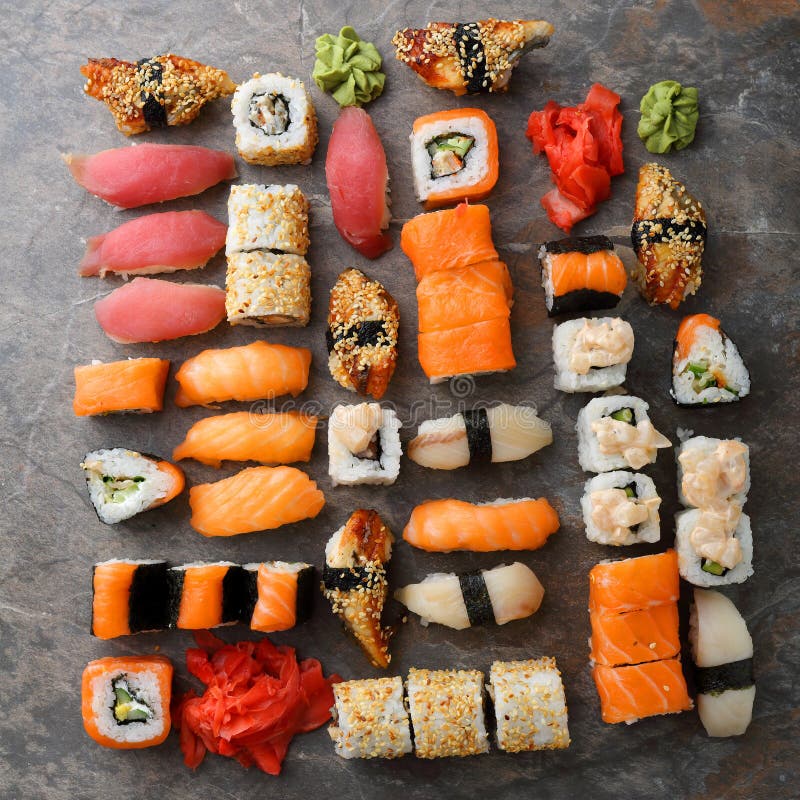 Download Modèle Réglé De Sushi Et De Nigirin Photo stock - Image du noir, délicatesse: 77150384