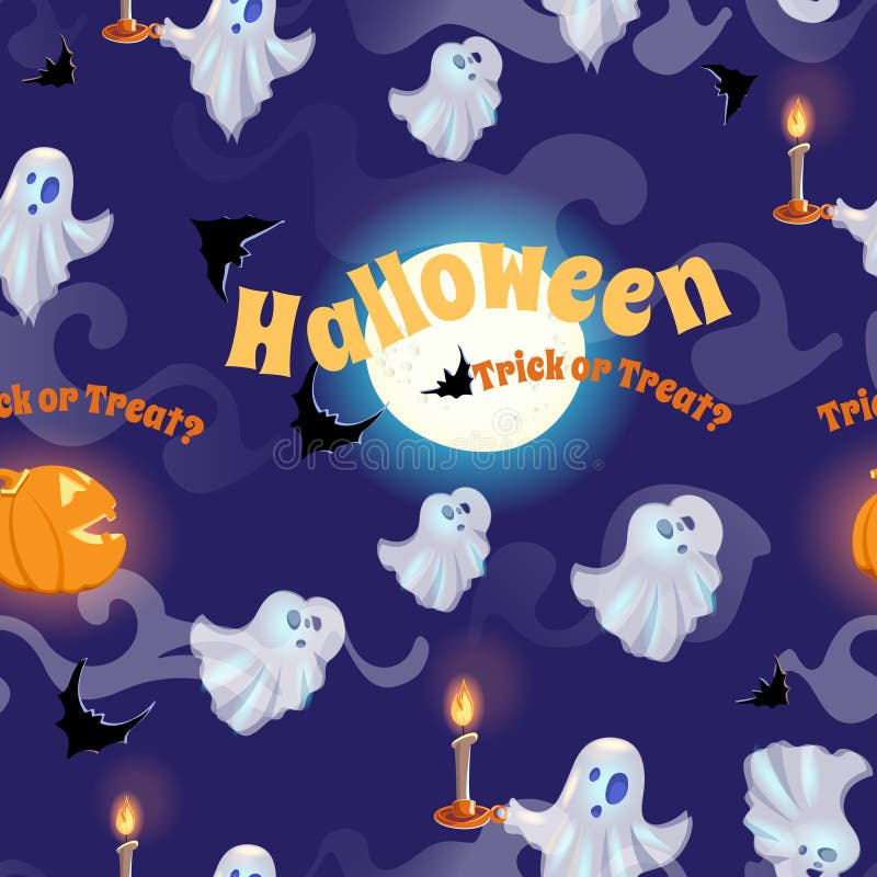 Modèle sans couture avec des fantômes, des battes, la lune et des potirons pour Halloween illustration libre de droits