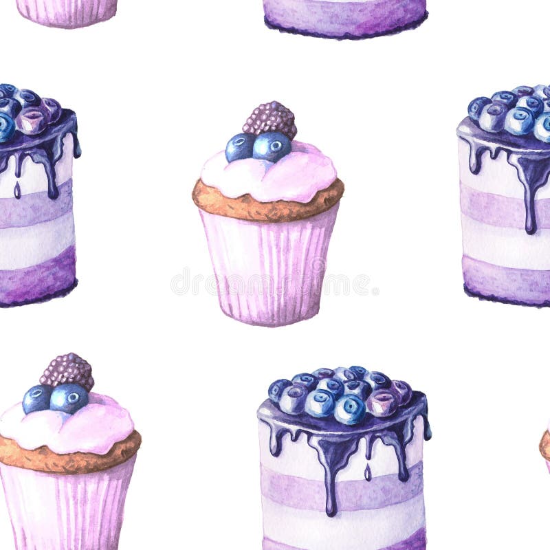 Modèle sans couture avec des gâteaux d'aquarelle illustration libre de droits Modèle sans couture avec des gâteaux d'aquarelle illustration libre de droits