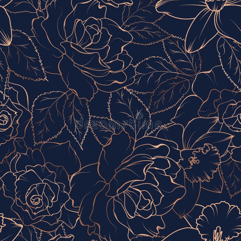 Modèle sans couture avec des roses et des jonquilles sur l'obscurité Illustration de vecteur illustration libre de droits Modèle sans couture avec des roses et des jonquilles sur l'obscurité Illustration de vecteur illustration libre de droits