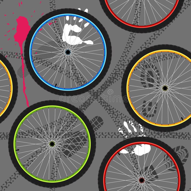 Modèle sans couture avec des roues de bicyclette illustration de vecteur Modèle sans couture avec des roues de bicyclette illustration de vecteur