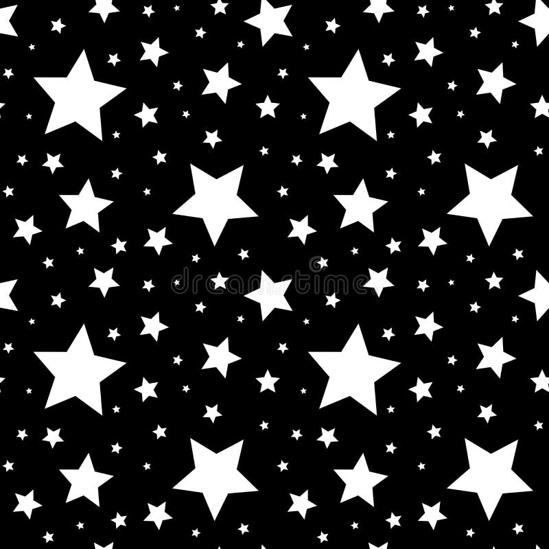 Modèle sans couture avec des étoiles de blanc sur le noir Illustration de vecteur