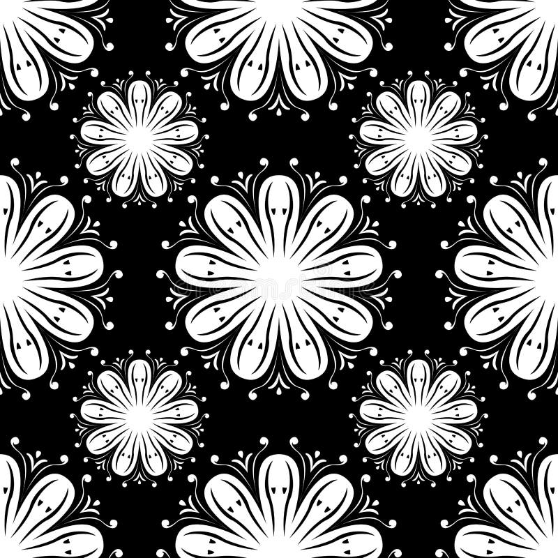 Seamless pattern with flower element. Black and white abstract wallpaper. Vector illustration. Seamless pattern with flower element. Black and white abstract wallpaper. Vector illustration