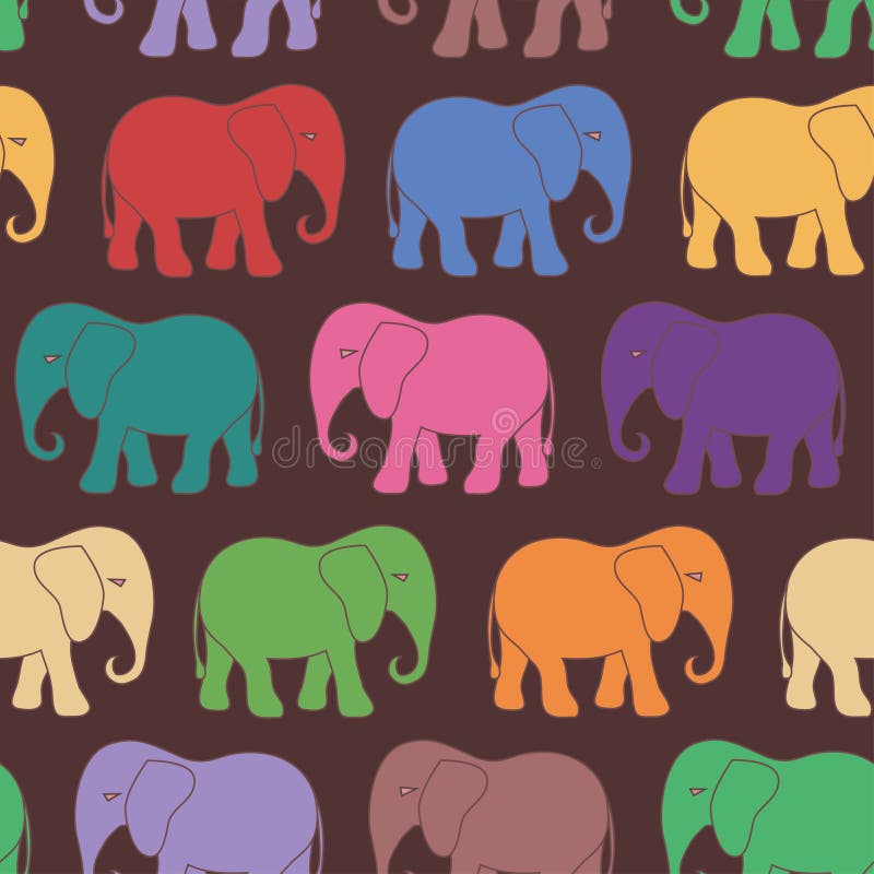 Seamless pattern with colorful cartoon elephant on brown background. Seamless pattern with colorful cartoon elephant on brown background