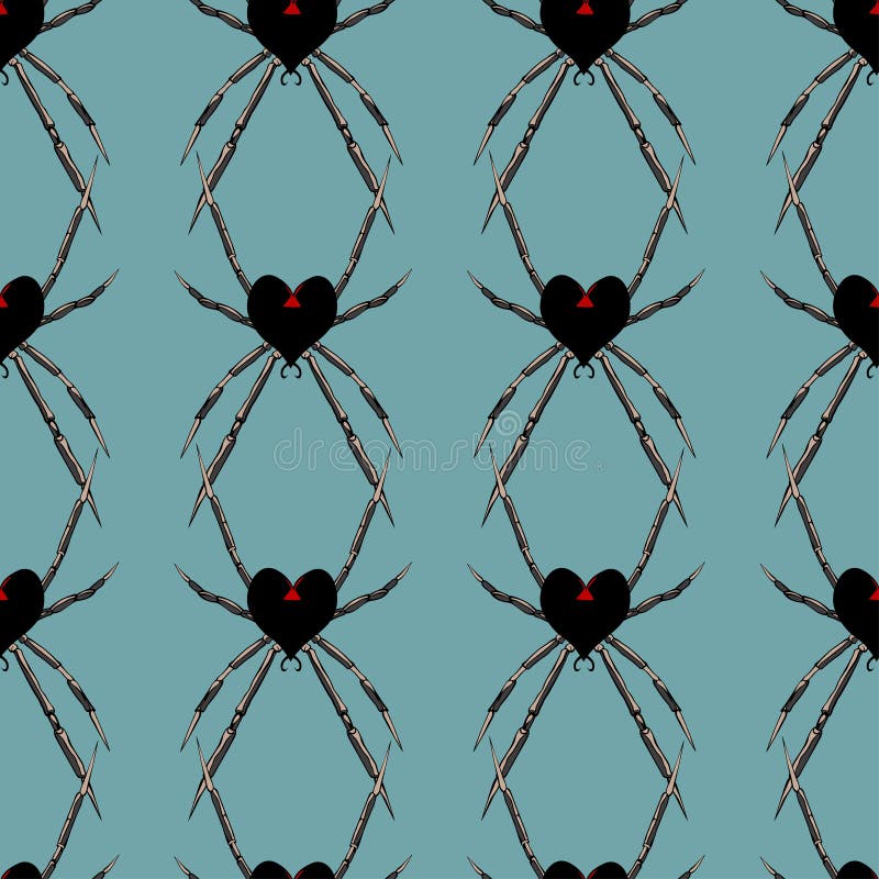 Modèle sans couture avec la veuve de coeur de noir d'araignée illustration stock Modèle sans couture avec la veuve de coeur de noir d'araignée illustration stock