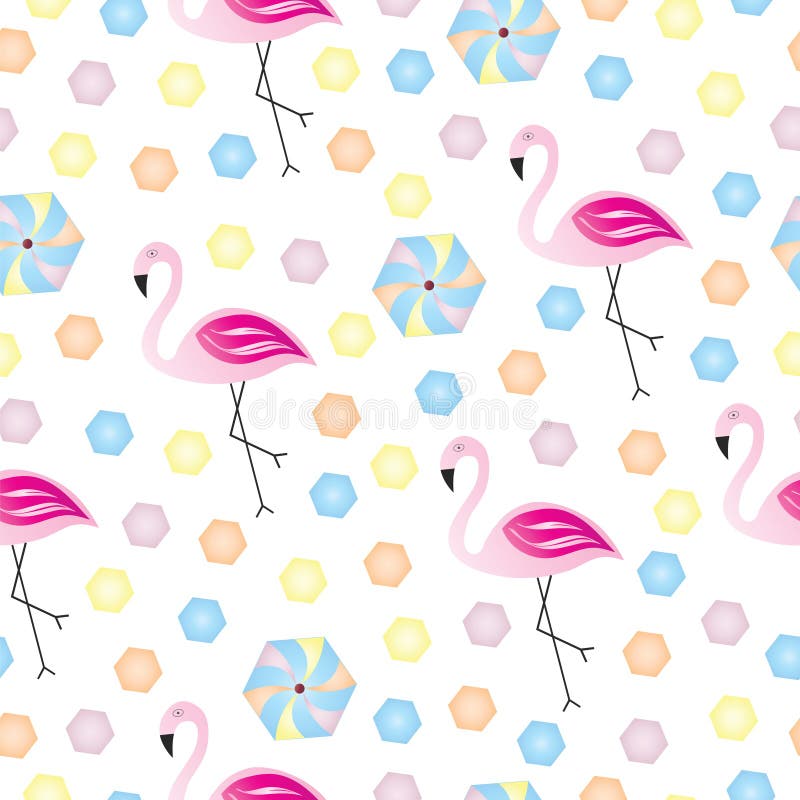Modèle sans couture avec le flamant rose et le vecteur coloré de formes illustration stock Modèle sans couture avec le flamant rose et le vecteur coloré de formes illustration stock
