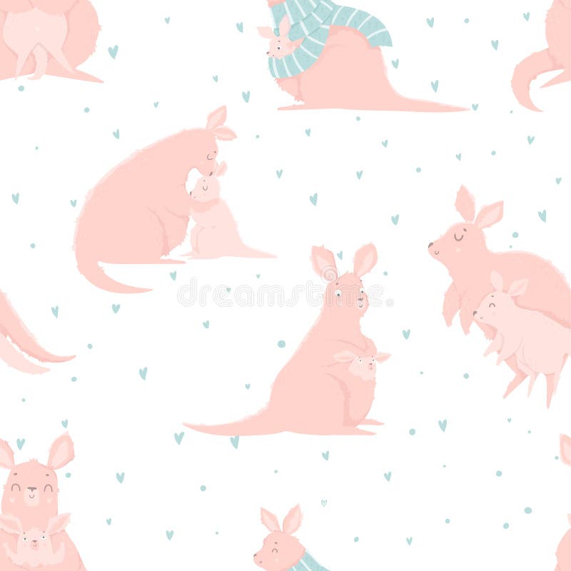 Modèle sans couture avec le kangourou mignon de mère et son enfant illustration de vecteur Modèle sans couture avec le kangourou mignon de mère et son enfant illustration de vecteur