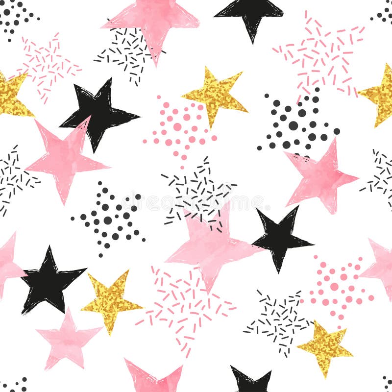 Modèle sans couture avec le rose d'aquarelle et les étoiles d'or éclatantes illustration de vecteur Modèle sans couture avec le rose d'aquarelle et les étoiles d'or éclatantes illustration de vecteur