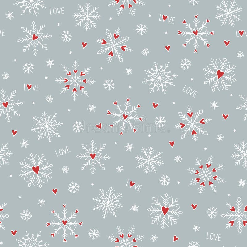 Modèle sans couture avec les flocons de neige tirés par la main mignons et les petits coeurs rouges illustration de vecteur Modèle sans couture avec les flocons de neige tirés par la main mignons et les petits coeurs rouges illustration de vecteur
