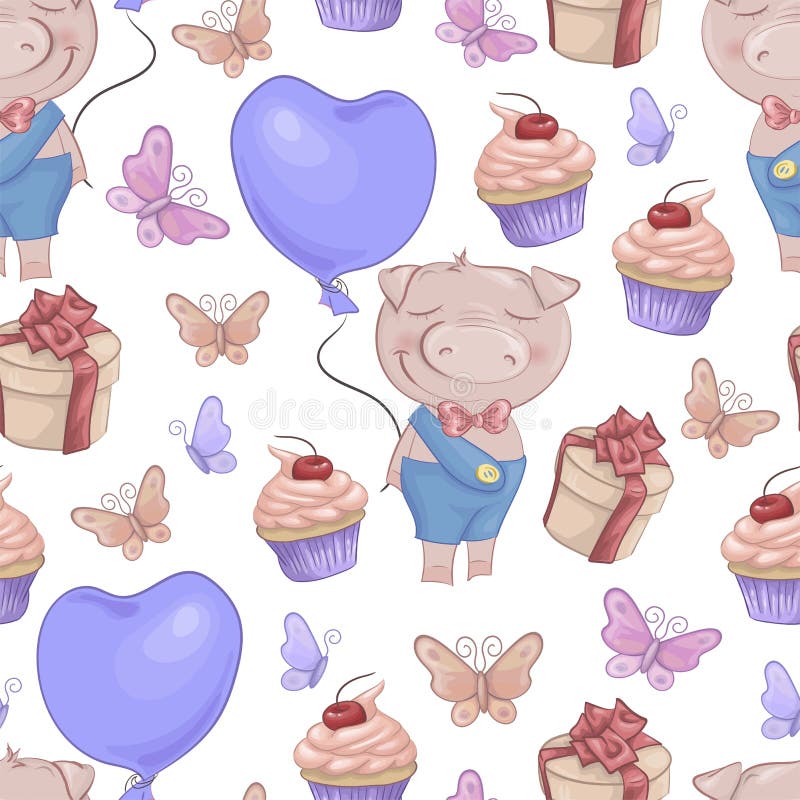 Modèle sans couture avec les porcs mignons de bande dessinée Illustration de vecteur illustration libre de droits Modèle sans couture avec les porcs mignons de bande dessinée Illustration de vecteur illustration libre de droits