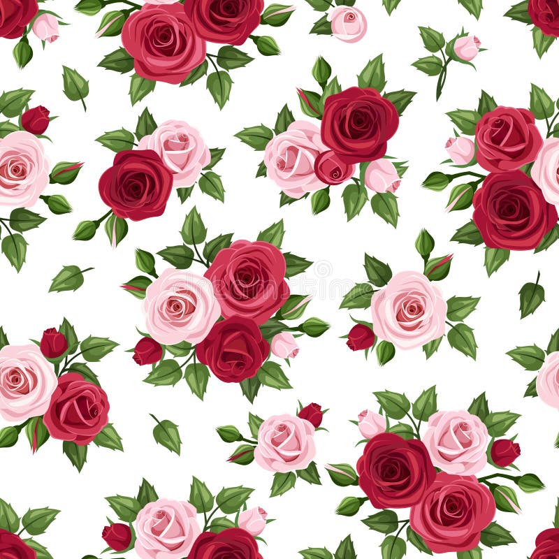 Modèle sans couture avec les roses rouges et roses sur le blanc Illustration de vecteur illustration stock