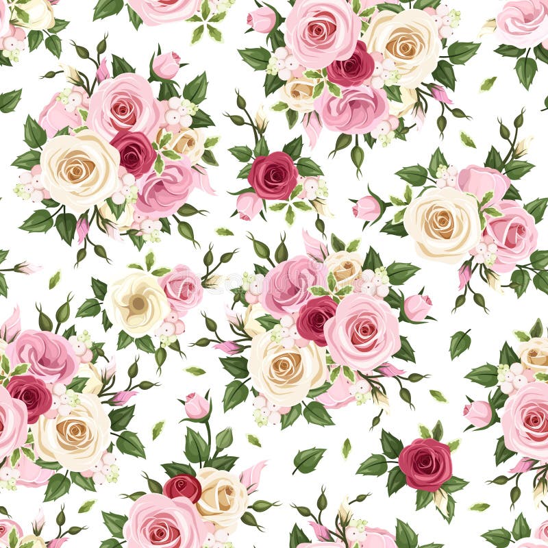 Modèle sans couture avec les roses rouges, roses et blanches Illustration de vecteur illustration de vecteur