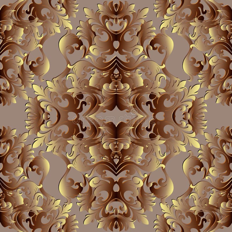 Modèle sans couture baroque de l'or 3d Wallp floral de fond de vecteur illustration stock Modèle sans couture baroque de l'or 3d Wallp floral de fond de vecteur illustration stock