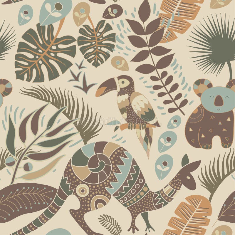 Modèle sans couture coloré avec les animaux australiens Contexte indigène décoratif