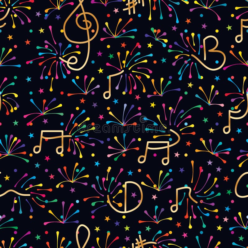Modèle sans couture coloré de feu d'artifice de note de musique illustration de vecteur Modèle sans couture coloré de feu d'artifice de note de musique illustration de vecteur