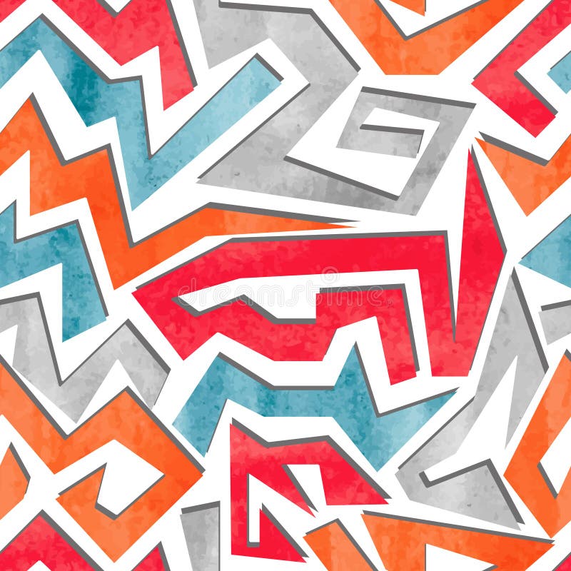 Modèle sans couture coloré de graffiti d'aquarelle dans des couleurs rouges, oranges et bleues illustration de vecteur Modèle sans couture coloré de graffiti d'aquarelle dans des couleurs rouges, oranges et bleues illustration de vecteur