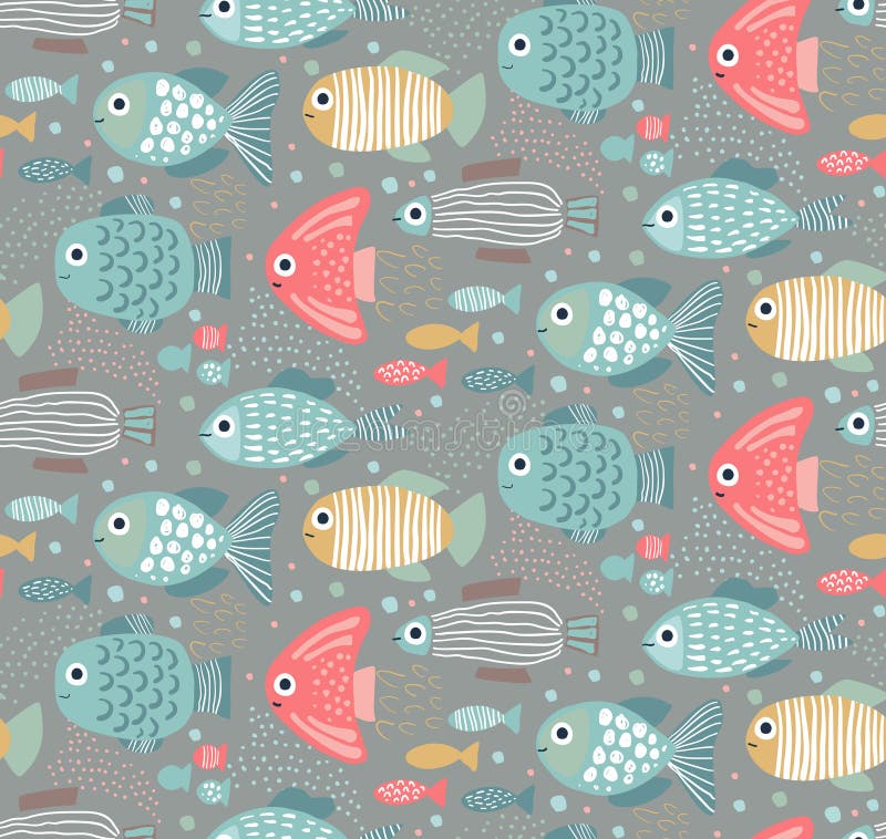 Modèle sans couture coloré de vecteur avec les poissons drôles illustration de vecteur Modèle sans couture coloré de vecteur avec les poissons drôles illustration de vecteur