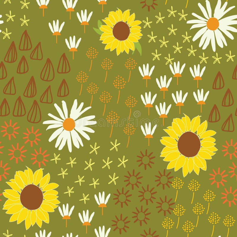 Sunflower flower abstract seamless repeating pattern with white background. Sunflower flower abstract seamless repeating pattern with white background
