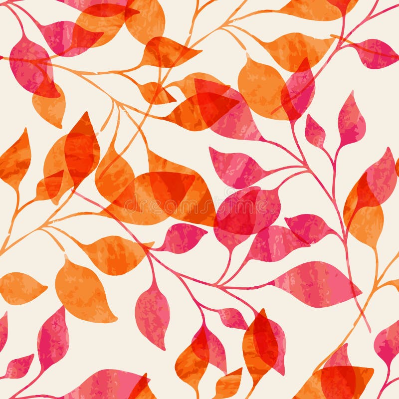 Modèle sans couture d'aquarelle avec les feuilles d'automne roses et oranges