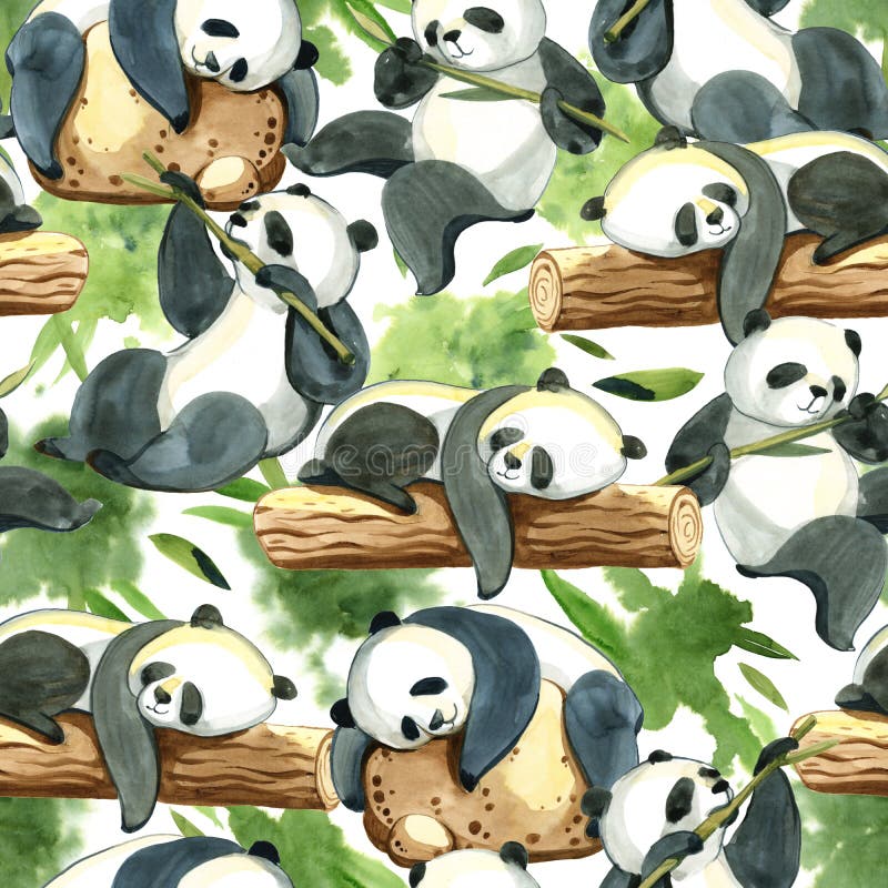 Modèle sans couture d'aquarelle de différents panda et feuilles illustration libre de droits Modèle sans couture d'aquarelle de différents panda et feuilles illustration libre de droits