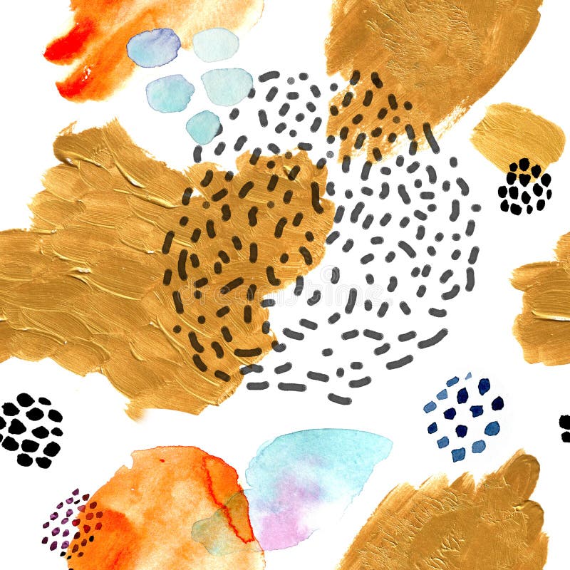 Modèle sans couture d'aquarelle, style de mode de Memphis de point, conception lumineuse répétant le fond Brosse moderne peinte à illustration de vecteur Modèle sans couture d'aquarelle, style de mode de Memphis de point, conception lumineuse répétant le fond Brosse moderne peinte à illustration de vecteur