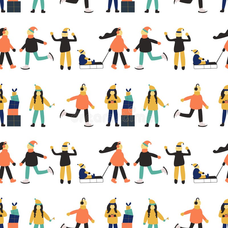 Modèle sans couture d'hiver avec des personnes illustration de vecteur Modèle sans couture d'hiver avec des personnes illustration de vecteur