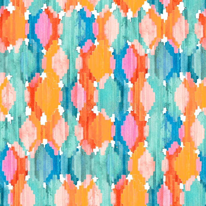 Modèle sans couture d'ikat d'aquarelle Losange ethnique vibrant photos stock Modèle sans couture d'ikat d'aquarelle Losange ethnique vibrant photos stock