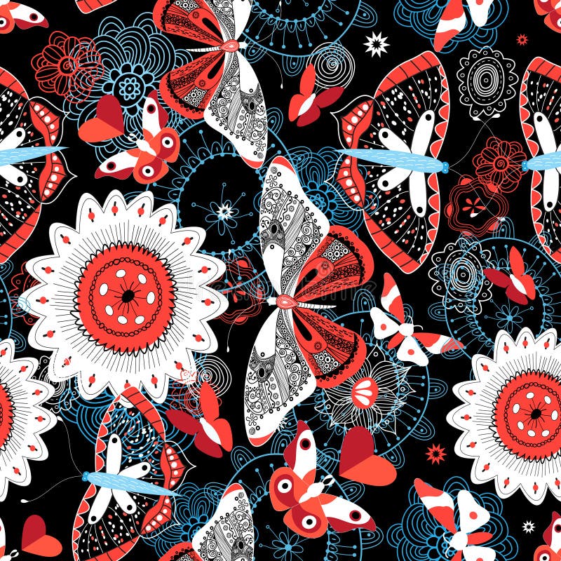 Modèle sans couture d'été avec des papillons et des fleurs illustration stock Modèle sans couture d'été avec des papillons et des fleurs illustration stock