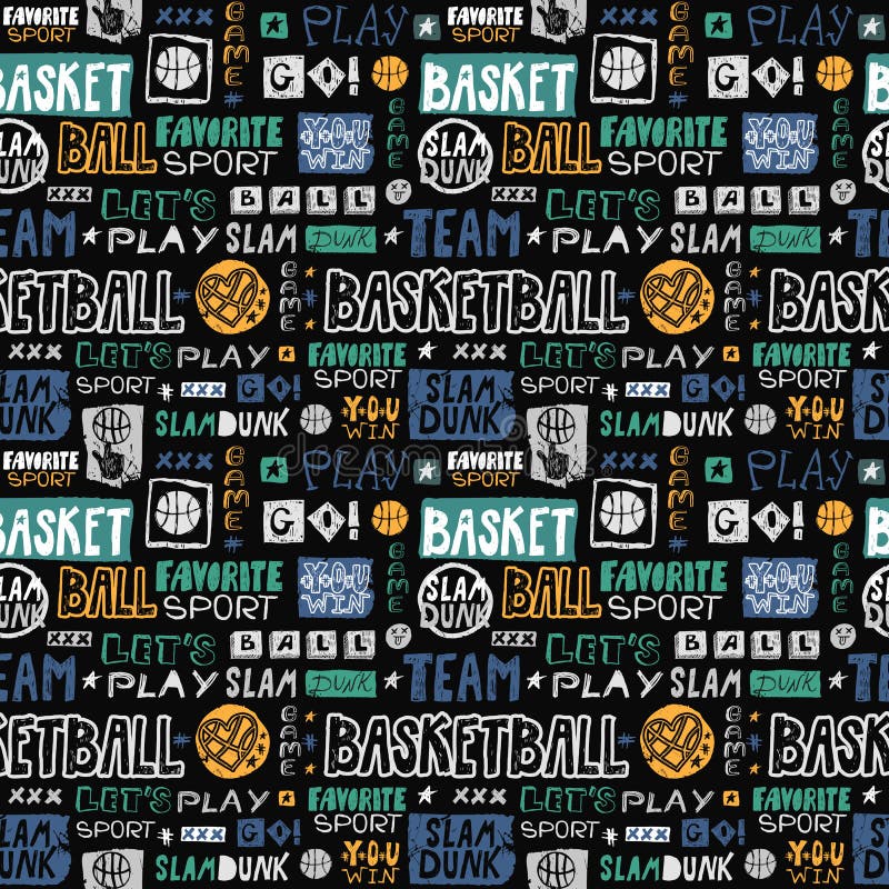 Modèle sans couture de basket-ball de croquis de vecteur Rétro, grunge, le lettrage de main-dessin, sport préféré, disparaissent, illustration libre de droits Modèle sans couture de basket-ball de croquis de vecteur Rétro, grunge, le lettrage de main-dessin, sport préféré, disparaissent, illustration libre de droits