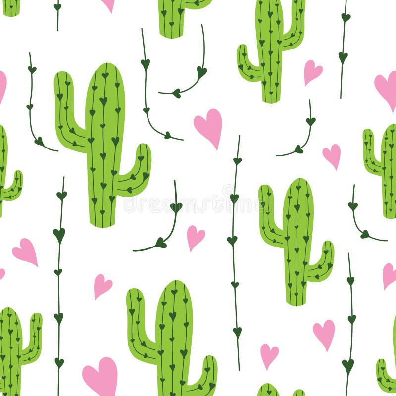 Modèle sans couture de cactus mignon avec des coeurs dans des couleurs vertes, roses et blanches Fond naturel de vecteur illustration libre de droits Modèle sans couture de cactus mignon avec des coeurs dans des couleurs vertes, roses et blanches Fond naturel de vecteur illustration libre de droits